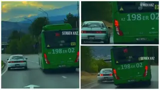 Алматинский форсаж: автобус пытался “зажать“ легковушку