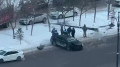 Столб упал на припаркованную машину в Астане