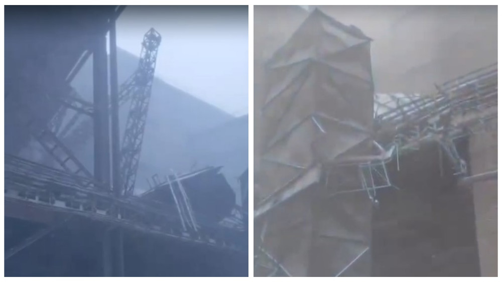 Ураган повалил дымовую трубу на ферросплавном заводе в Аксу