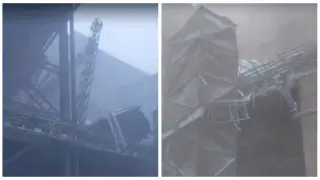 Ураган повалил дымовую трубу на ферросплавном заводе в Аксу