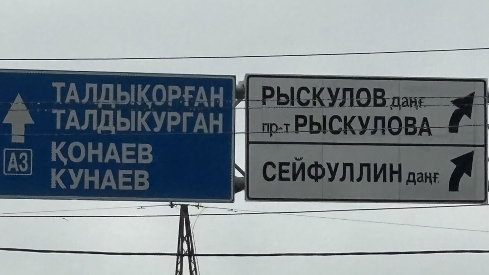 Дорожный указатель с ошибками в Алматы привлёк внимание Казнета