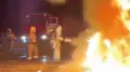 Фура с моторным маслом перевернулась и вспыхнула на трассе Алматы – Ташкент
