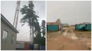 Вышка связи рухнула на магазин во время урагана -три человека пострадали в Актюбинской области