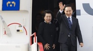 President Lee Myung-bak of South Korea arrives in Astana