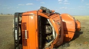 PHOTO: Flipped-over 30-ton fuel truck claimed driver's life in Semei