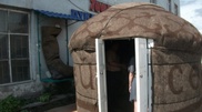 Semey streets decorated with small yurts 