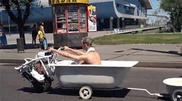 Man drives bath tub in Almaty