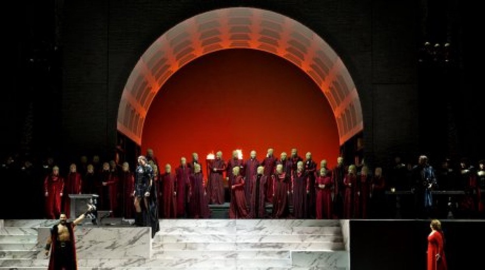 Soldiers of Kazakhstan National Guard perform Huns in Attila opera at Astana Opera premiere