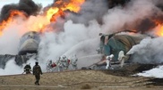 Petroleum train derailed by MAN oil tank truck, 10 tanks on fire in Aktau: KTZ comments