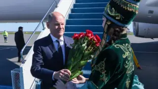 Germany's Chancellor Olaf Scholz arrives in Kazakhstan