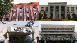 What is happening with the theaters in Almaty