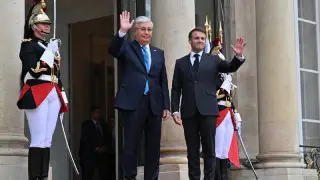 Tokayev was met at the Elysee Palace