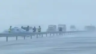 40 cars stuck on the way out of Temirtau due to a snowstorm