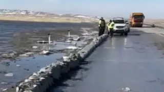 Road flooded due to melting snow in Pavlodar region