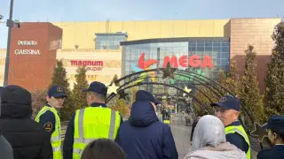 People evacuated from Mega Park in Almaty