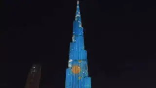 World’s tallest building lit up in Kazakhstan flag colors