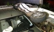Алматыда жол-көлік оқиғасынан автокөлік бір жанына аударылып қалды