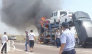 Жамбыл облысында көліктер тиелген жүк машинасы өртенді