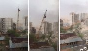 Астанада қатты соққан желден құрылыс краны құлады