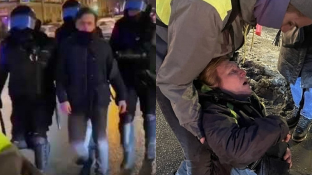 Ресейде митинг кезінде әйел адамды тепкен сарбаз кешірім сұрады