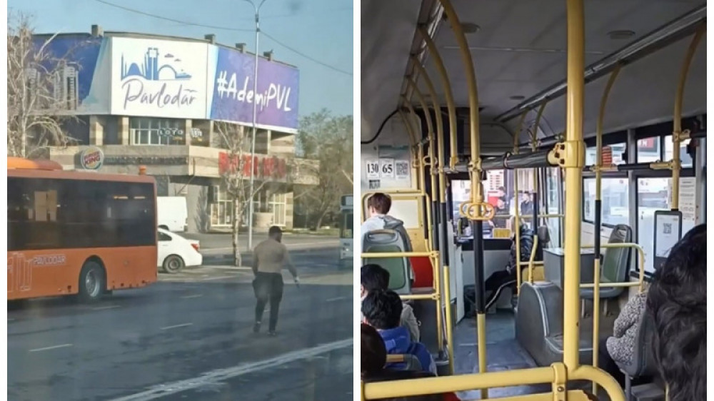 Павлодарда көшеде пышақ ұстап жүрген ер адам видеоға түсірілді