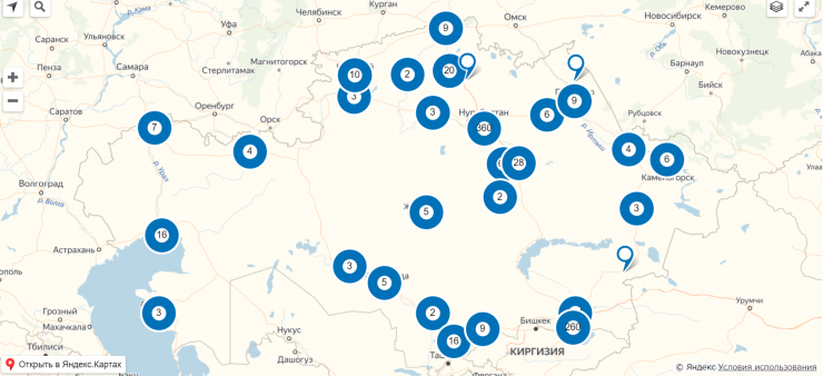 Статистика коронавируса в Казахстане. Ковид карта 2020. Зона повышенного внимания. Оцифровывание объектов на карте.